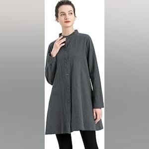 Minibee Gray Tunic Mandarin Collar Size Medium Linen Blend